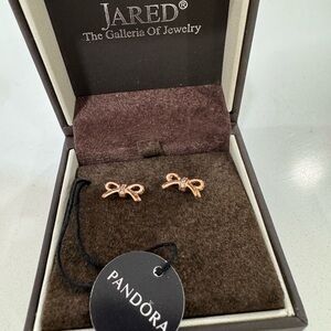 Pandora Rose Gold Bow Earrings w/diamonds
